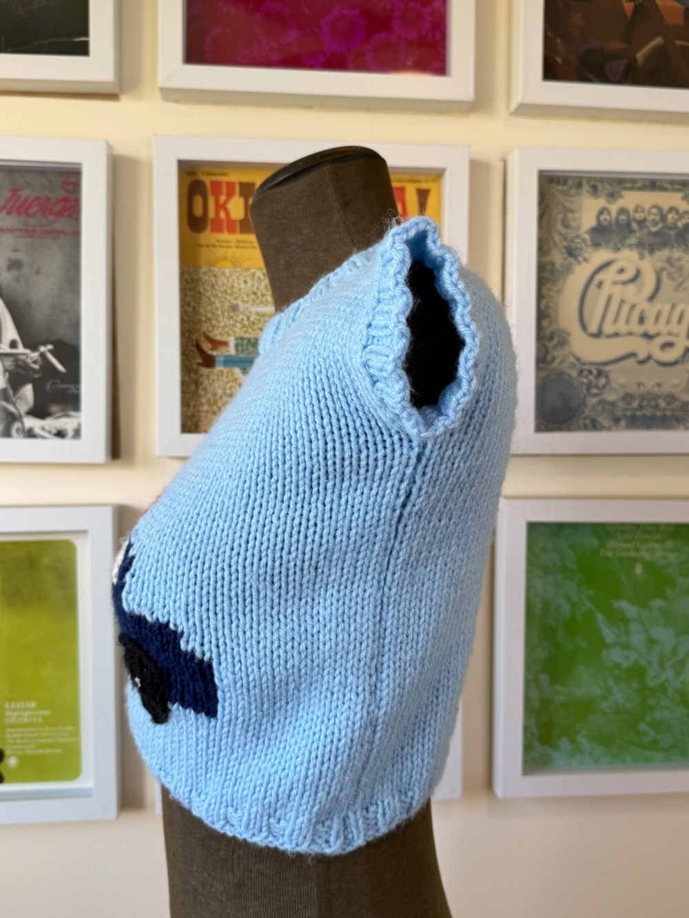 Handmade Vintage Knit Truck Sweater Vest | Novelty Graphic Crop | Cottagecore - Picture 3 of 4